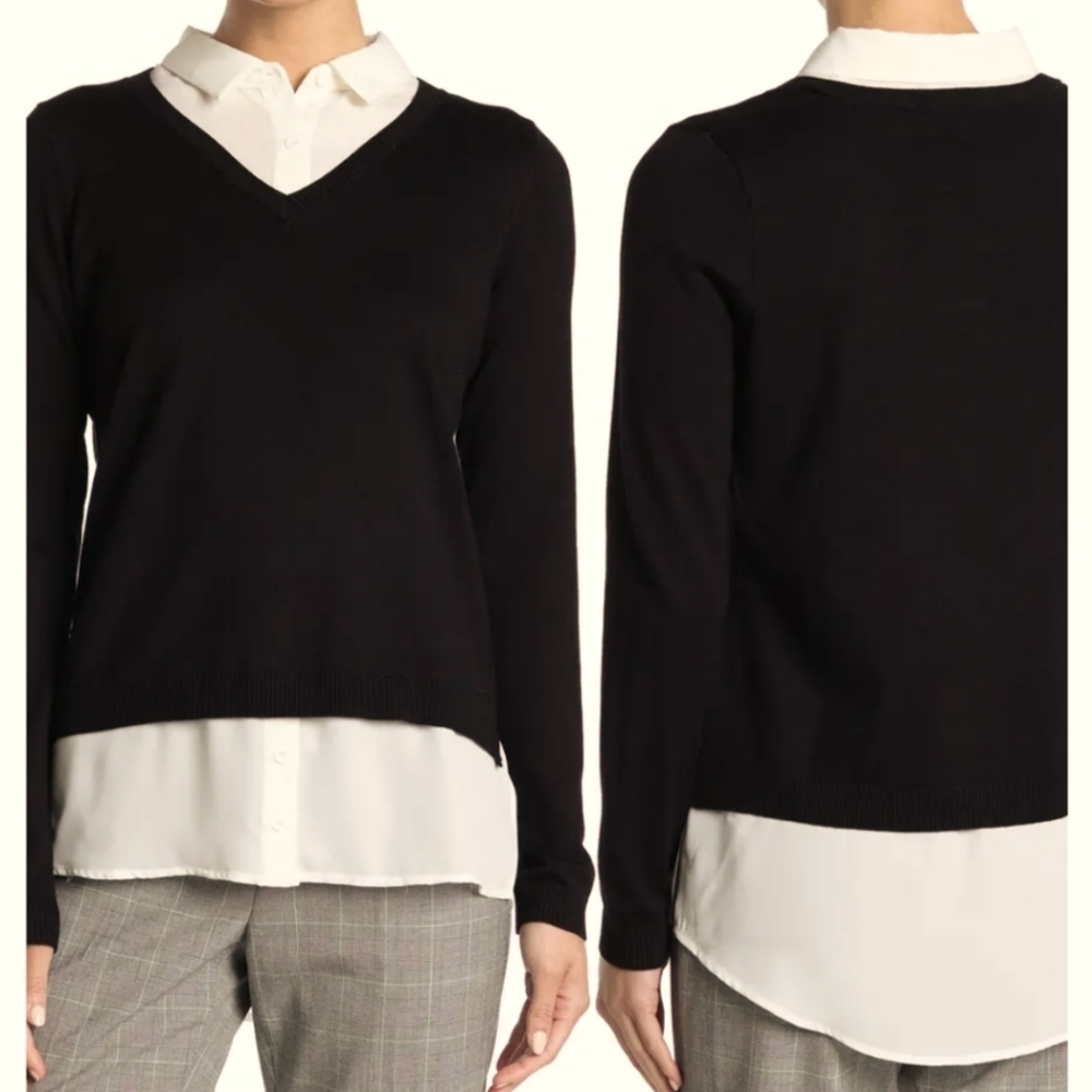 NWT/ADRIANNA PAPELL /V-Neck Twofer Sweater/ size : M